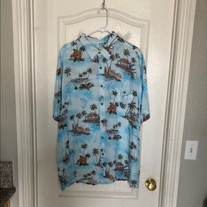 Blue Dress Shirt with Tropical Print